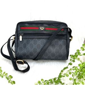 *Rare!* Vintage GUCCI Shoulder Bag Sherry Line PVC Leather Black Purse